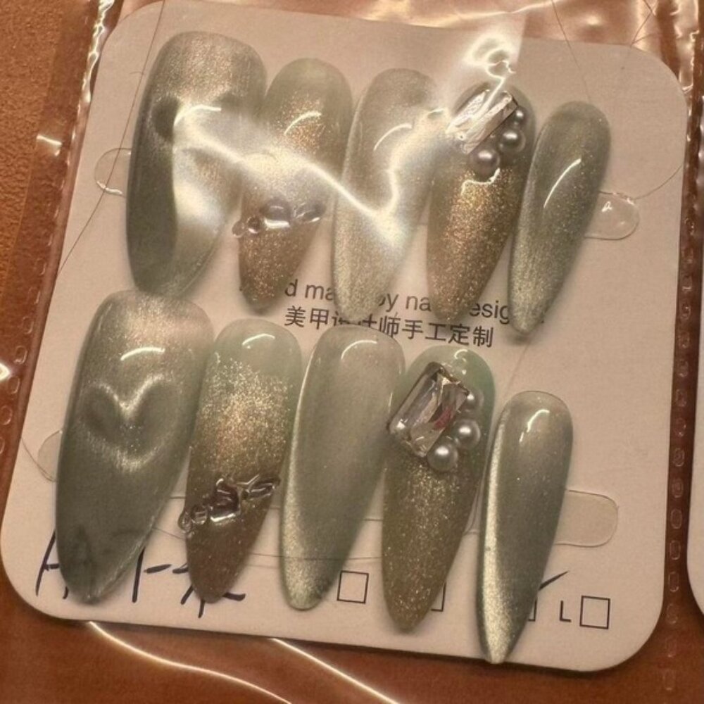Press On Nails False‎ Nail Set Glue On Nails Pearl Rhinestone Almond